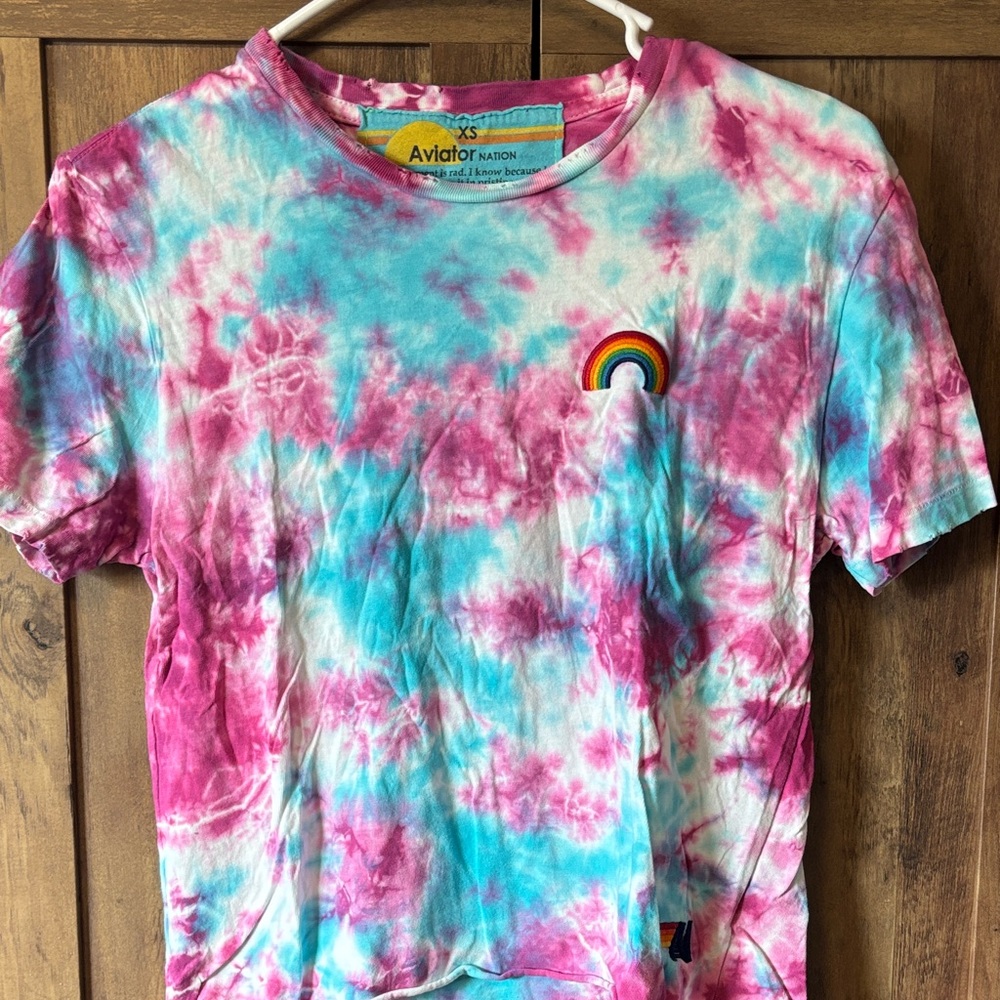 Aviator Nation Tie-Dye T-Shirt - Pink and Blue Swirl